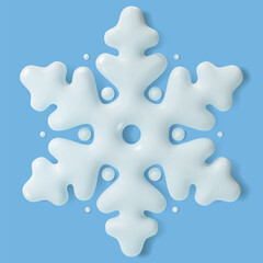 3d White Snowflake Cartoon Style Christmas and New Year Decoration on Light Blue Background. Vector illustration