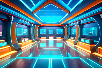 Obraz premium Futuristic cartoon indoor background for a high-tech laboratory