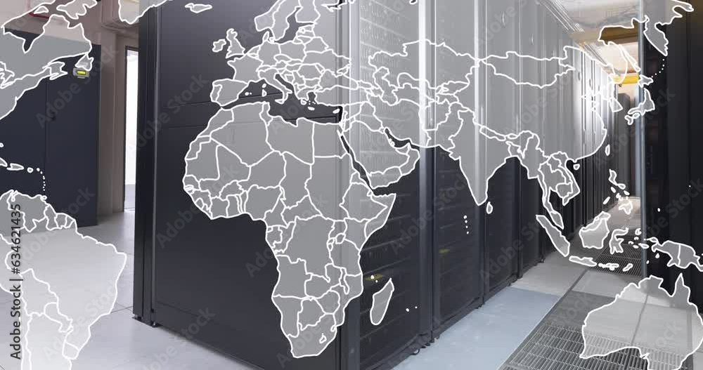 Aufkleber animation of world map against computer server room