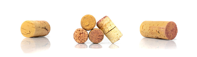 Used Wine Corks Isolated, Naturel Cork Stopper, Eco Cork Cap on White Background