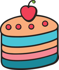 Birthday, wedding, tart cake with candle in flat color vector design in white background