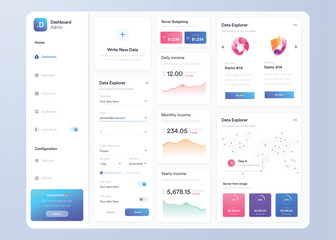 Infographic dashboard. UI UX design with graphs, charts and diagrams. Web interface template for business presentation