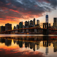 Fototapeta na wymiar the New York City skyline as the sun sets,