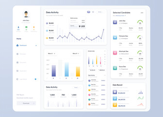 Infographic dashboard. UI UX design with graphs, charts and diagrams. Web interface template for business presentation