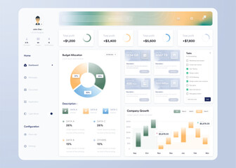 Fototapeta na wymiar Infographic dashboard. UI UX design with graphs, charts and diagrams. Web interface template for business presentation