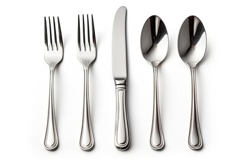 Fork, knife, spoon, cutlery isolated on white background - obrazy, fototapety, plakaty