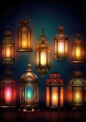 Islamic holiday background. Muslim Holy Ramadan Kareem Ornamental Arabic Lantern metal. Ai generated