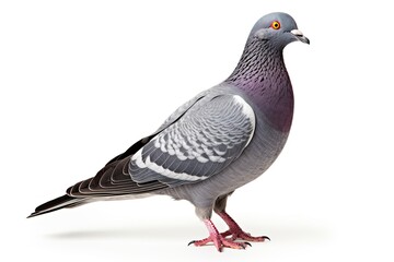 Full body of standing pigeon bird isolate on white background