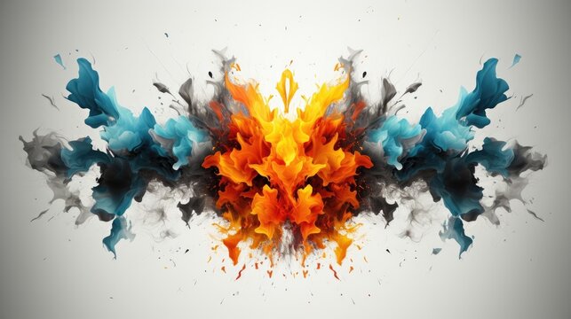 opposites attract - abstract mirroring artwork showing cool and warm inkblots - color explosion