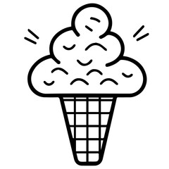 Ice cream cone vector line icon isolated on white background