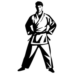 Sketch judoist, judoka athlete duel, fight, judo, pack of sport figure silhouette outline