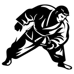Sketch judoist, judoka athlete duel, fight, judo, pack of sport figure silhouette outline