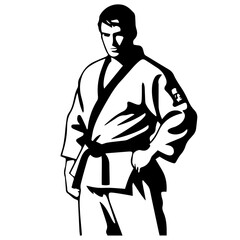 Sketch judoist, judoka athlete duel, fight, judo, pack of sport figure silhouette outline