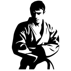Sketch judoist, judoka athlete duel, fight, judo, pack of sport figure silhouette outline