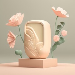  floral touches, this 3D-rendered pink podium transforms into a spring-infused platform for showcasing beauty and cosmetics, capturing the essence of the season's aesthetic