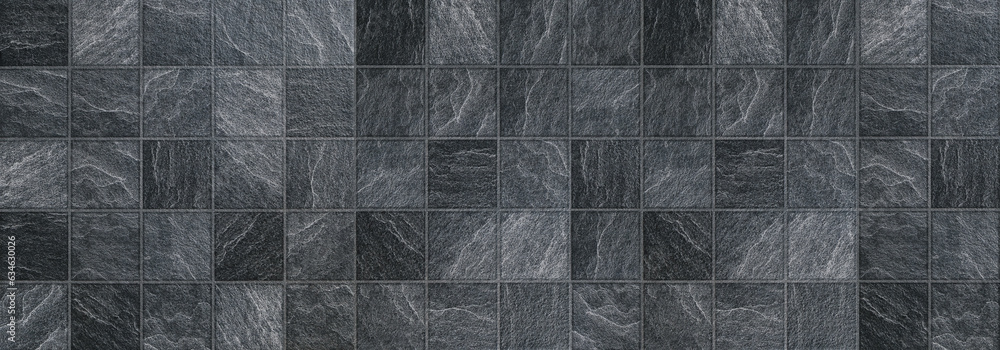 Poster horizontal black and white tiled stone texture for pattern and background.