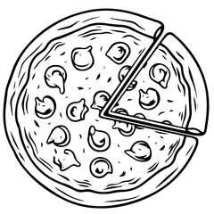 Outline pizza slices, whole pizza. Vector simple Doodle style