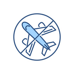 Avoid Travel related vector icon. Airplane in prohibition sign. Isolated on white background. Editable vector illustration