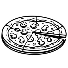 Outline pizza slices, whole pizza. Vector simple Doodle style