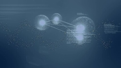 Animation of dots forming dna helix, connected multiplying cells and computer language - Powered by Adobe