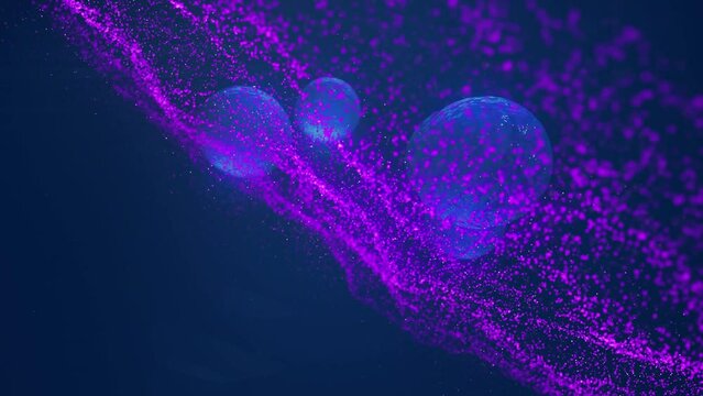 Animation of dynamic wave pattern over multiplying human body cells against abstract background