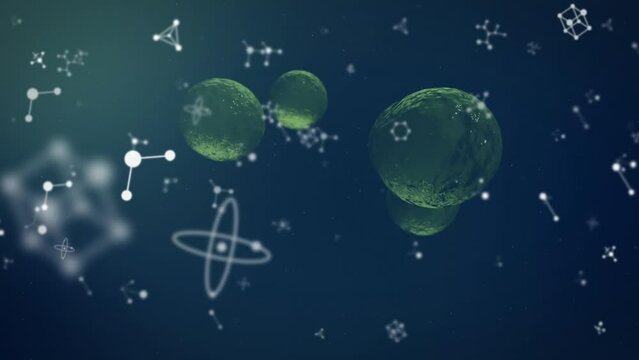 Animation of floating nucleotides and multiplying human body cells over abstract background