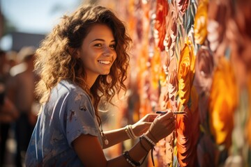 Artist painting a mural on a building wall  - stock photography concepts