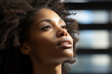 Close-up of a persons face in profile lost in thought   - stock photography concepts
