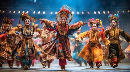 Сultural festival, with performers in elaborate costumes and traditional dances, showcasing the richness and diversity of world cultures . Ai Generative