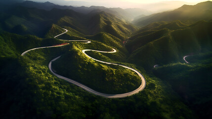 Winding road in the mountains. Ai Generative