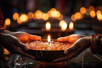 Close-up of a persons hand lighting a candle in a place - stock photography concepts