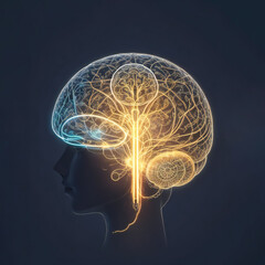 Digital Illustration Of A Female Portrait With Illuminated Brain, Neurons and Synapses
