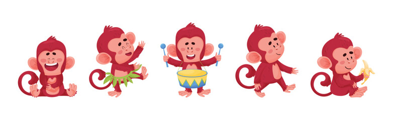 Playful Monkey Character Engaged in Different Activity Vector Set