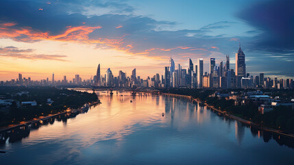 Fototapeta na wymiar cityscape multi-layered city view River tower, generative ai
