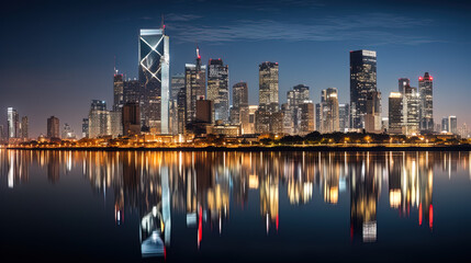 Fototapeta premium cityscape multi-layered city view River tower, generative ai