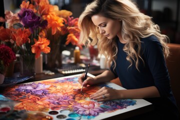 Fototapeta premium Illustrator creating a whimsical drawing - stock photography concepts