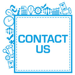 Fototapeta premium Contact Us Business Symbols Squares Sides Text Blue 