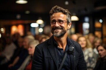 Fototapeta premium Man sharing a lifetime of experiences during a storytelling - stock photography concepts