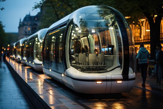 Person boarding a sleek and advanced public transportation - stock photography concepts