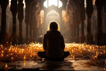 Person praying in a sacred space - stock photography concepts