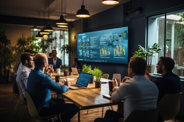 Person presenting a digital slideshow on a large screen - stock photography concepts