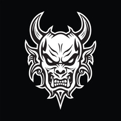 illustration of hannya mask black and white eps vector
