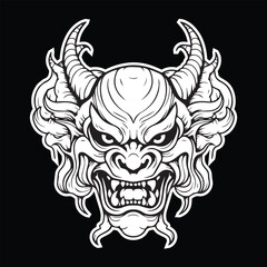 illustration of hannya mask black and white eps vector