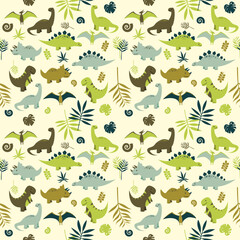 seamless pattern with cute dinosaur