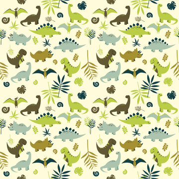 seamless pattern with cute dinosaur