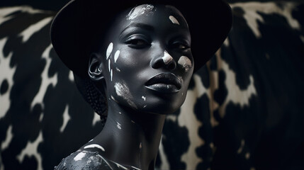 Fashion creative African woman portrait. Spotted makeup. Vitiligo awareness concept
