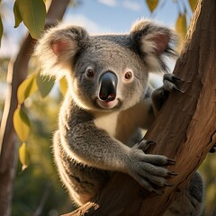 portrait of a beautiful cute koala on a eucalyptus tree in australia, Generative AI