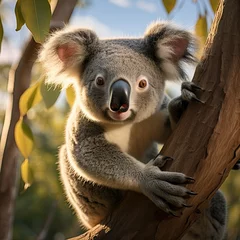 Ingelijste posters portrait of a beautiful cute koala on a eucalyptus tree in australia, Generative AI © Olena