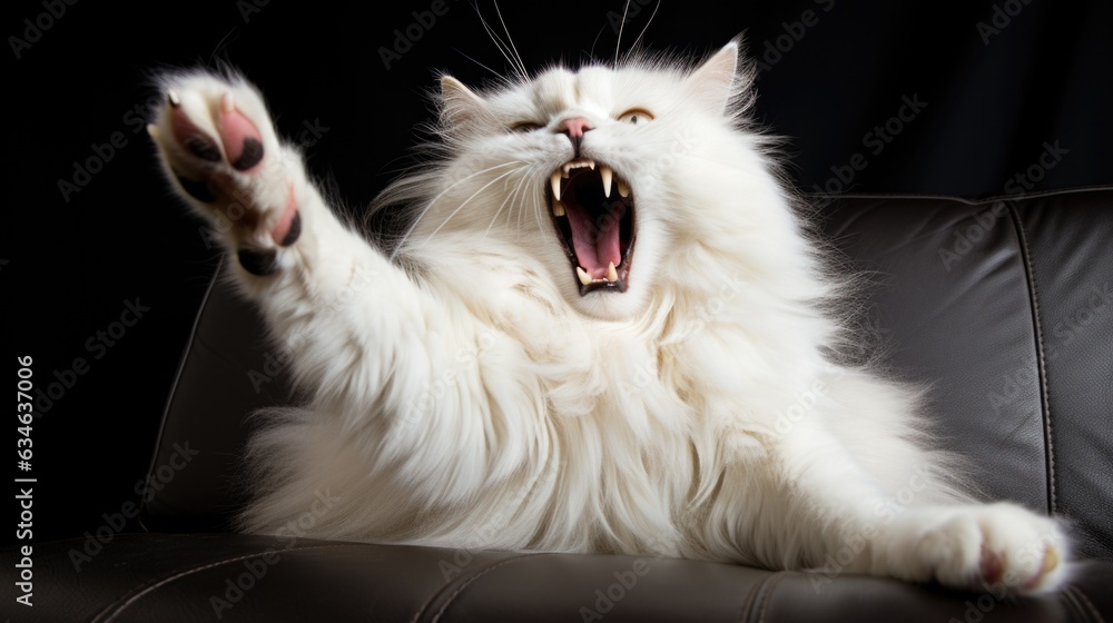 Poster a cat with its mouth open. generative ai image.
