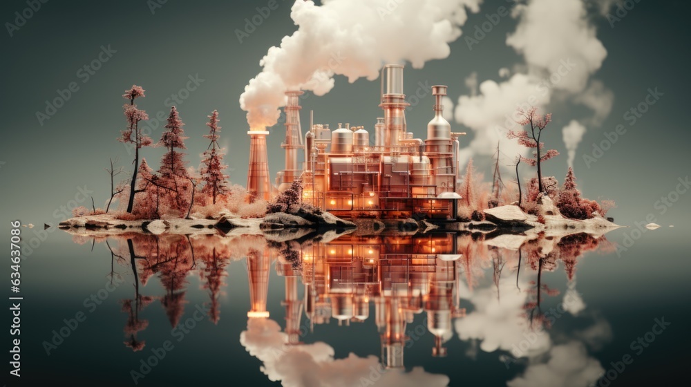 Aufkleber an image of a factory with smoke coming out of it. generative ai image.